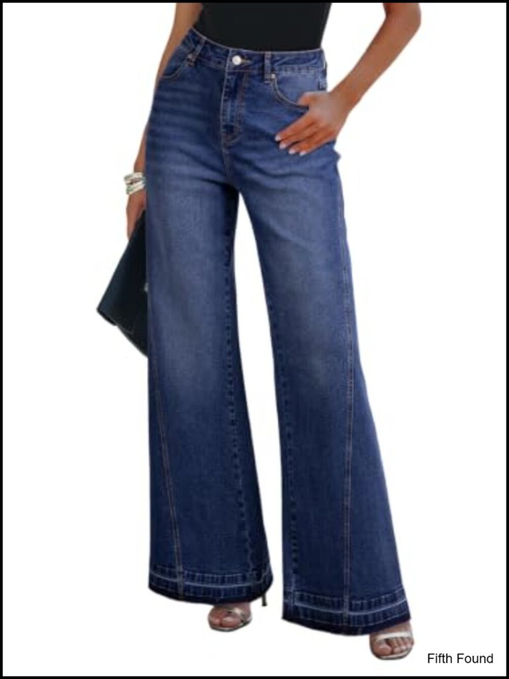 High Waisted Wide Leg Flare Jeans Raw Hem Denim Pants with Pockets